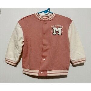 H&M  Varsity Bomber Jacket Size 18 Months Pink/Ivory/Cream, Two-Tone